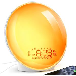 Wake up Light Sunrise Alarm Clock, Sleep Sound Machine Night Light, Smart Alarm Clock with Sunrise Simulation, Sleep Assistant White Noise Sound, Dual Alarm, Gentle Wake up for Heavy Sleeper