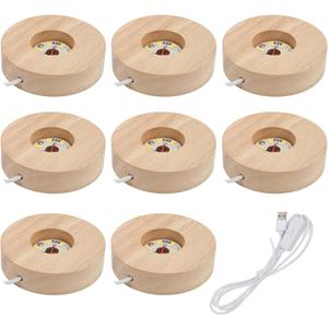 8-Pack Warm Light LED Base for Crystal Glass Ball - 2.5in LED Wood Display Base - Glass Crystal Artwork, Holiday Party Decoration