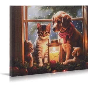 Synovana 16" x 12" LED Lighted Canvas Christmas Lighted Wall Art Canvas Dcor Lighted Up Xmas Wall Art Prints for Living Dining Room Decor