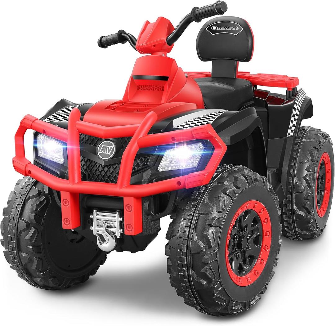 ELEMARA 24V 2 Seater Ride On ATV for Big Kids,Electric 4 Wheeler Kid Quad,Kids ATV Ride on 4 Wheeler with Total 400W Motors, 5mph Max Speed, LED Headlights, Music,Ride On Toys for Big Children, Red