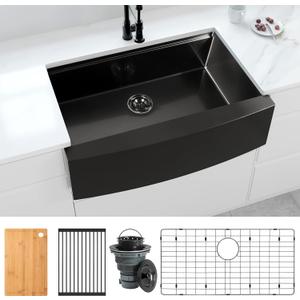 33 Inch Black Farmhouse Kitchen Sink, 33 x 20 Farm Sink, 33" x 20" x 10" Large and Deep Single Bowl Kitchen Sinks, 16 Gauge Stainless Steel Farm house Apron Front Sinks With Accessories 33 Inch Black Farmhouse Kitchen Sink, 33 x 20 Farm Sink, 33" x 20" x 10" Large and Deep Single Bowl Kitchen Sinks, 16 Gauge Stainless Steel Farm house Apron Front Sinks With Accessories