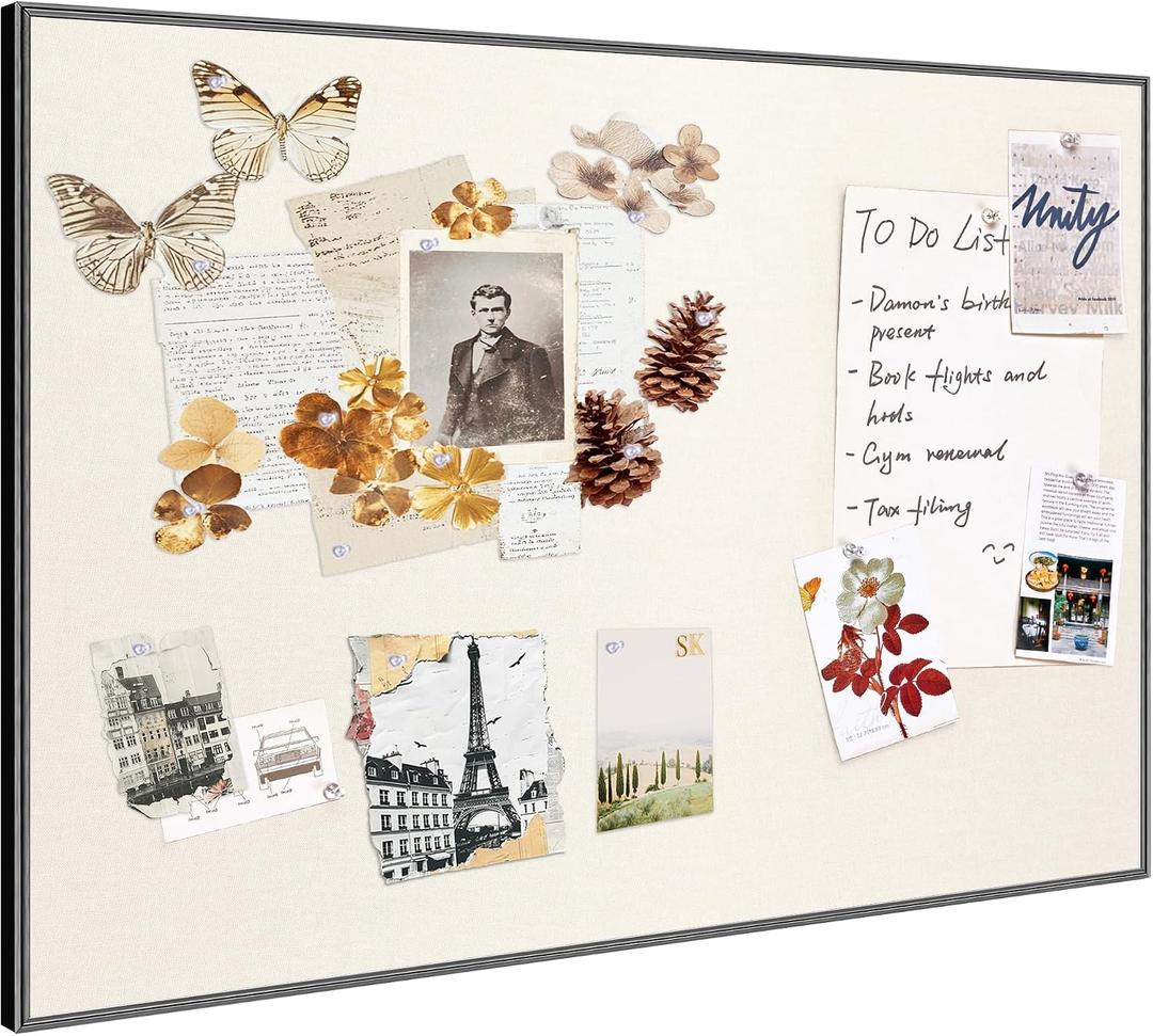 Fabric Bulletin Board 30x20 inches,Black Aluminum Framed Wall Pin Board