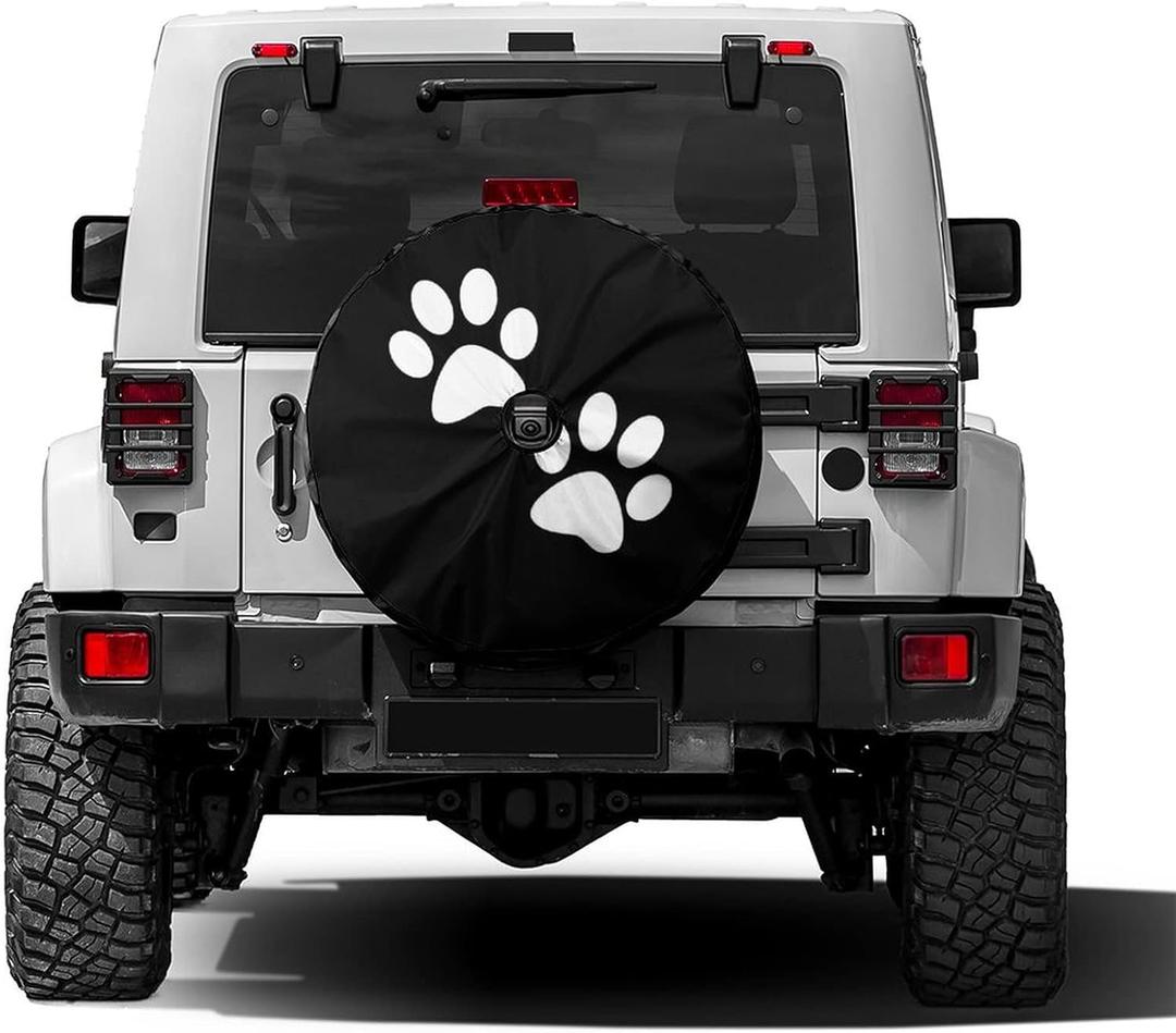 Paw Print Spare Tire Cover with Backup Camera Hole Wheel Tire Cover Fit Trailer, RV, SUV and Many Vehicle 17inch