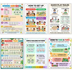Mahjong Guide Posters, Set of 6, 8.5 X 11 Inches