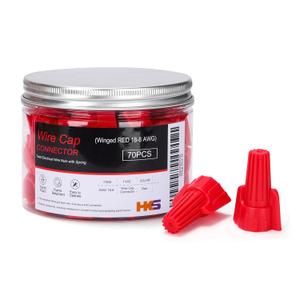 HKS 70 PCS Red Wire Nuts - AWG 18-8 Winged Electrical Wire End Connectors - Twist-On Screw Caps Insulated Insertion with Spring Portable & Quick to Connect