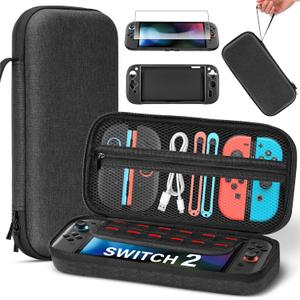 Kammkonb Switch 2 Carrying Case for Nintendo Switch 2 (2025) Hard Shell Travel Case with Screen Protector, Silicon Protective Cover - Portable Travel Bag for Switch2 Console and Accessories - Black