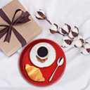 Round Solid Wood Serving Tray, Non-Slip Tea Coffee Snack Plate Food Meals Serving Tray with Raised Edges for Home Kitchen Restaurant(10.6inch,Red)