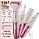 3 x 4 in 1 Bikini Body Trimmer for Women | Rechargeable & Waterproof | Grooming Kit with Body, Facial, Eyebrow and Nose Attachments | Precision Trimmer for Smooth, Painfree Hair Removal (Rosegoldwhite)