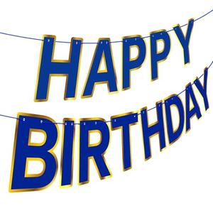 Navy Blue Happy Birthday Banner, Golden Border Happy Birthday Bunting Banner Flag Garland for Kids Boys Baby Party Decorations Supplies