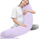 MOON PARK Pregnancy Pillow - Incredibly Smooth and Soft Cooling Cover I Shaped Full Body Maternity Pillow with Removable Cover - Support for Side, Back, Legs, Belly, HIPS - Purple