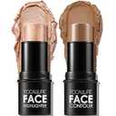 FOCALLURE 2 Pcs Mineral Cream Contour Stick, Moisturize Highlighter and Bronzer Pen, Non Stick Face Brightens & Shades Pencil, Long Lasting & Smooth Gliding Face Illuminator Makeup, Medium