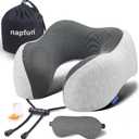 napfun Neck Pillow for Traveling, Travel Neck Pillow for Airplane 100% Pure Memory Foam Travel Pillow for Flight Headrest Sleep, Portable Plane Accessories, Light Grey Set