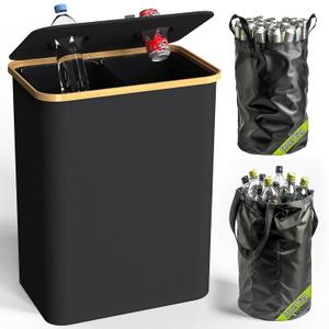Recycling Bin Kitchen Indoor Home 40 Gallon 156L Recycle Bin with Lid 2 Removeable Reusable Inner Bag Bottle Can Glass Waste Plastice,Big Black