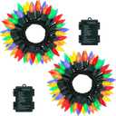 DBFAIRY 2Pack C6 String Lights Battery Operated, Multicolor 16.4ft 50 LED Wreath Lights with Timer 8 Light Modes IP65 Outdoor Christmas Lights for Xmas Tree Wedding Party Decor