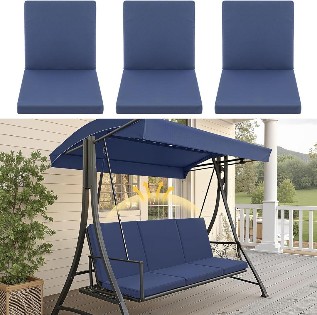 Sintuff 3 Seat Outdoor Porch Swing Cushions, Water-resistant Swing Cushions Replacement with Anti-slip Design, Porch Bench Cushion Liner and Cover 2 in 1 for Patio Garden, Chair Not Include(Navy Blue)