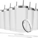 20oz Tumbler Vacuum Insulated Travel Mug with Lids, Stainless Steel Double Wall Bulk Cup for Home, Office, Outdoor Suitable for Vehicle Cup Holders(Set of 6, White)