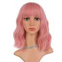 eNilecor Pink Wig, Short Colorful Synthetic Curly Pastel Wigs with Air Bangs for Women (14" Pink)