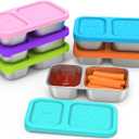 SOPHICO Stainless Steel 2 compartments Containers, Reusable Snack Containers with Silicone Lids Lunch Box for Meal Prep Food Storage On-the-Go Snacking(6 pack)