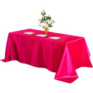 Horbaunal Hot Pink Satin Tablecloth 60 x 102 Inches Rectangle Satin Table Cover Bright Silk Table Cloth Smooth Table Decoration for Wedding Party Banquet
