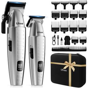 Ufree Professional Hair Clippers for Men with Bag, Mens Clippers and Trimmers Set, Barber Clippers Set, Electric Beard Trimmer, Gifts for Men, Silver