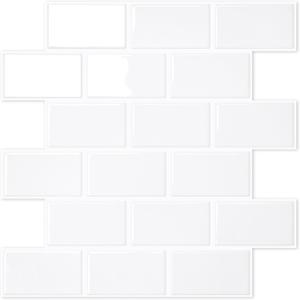 STICKGOO 10-Sheet White Subway Tiles Peel and Stick Backsplash, Stick on Tiles Kitchen Backsplash (Thicker Design) (Cold White With White Grout)
