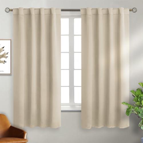 Champagne Curtains 63 Inch Length for Bedroom - Rod Pocket and Back Tab Blackout Curtains Thermal Insulated Room Darkening Curtains for Living Room, 2 Window Panels (38 x 63 Inch, Champagne)