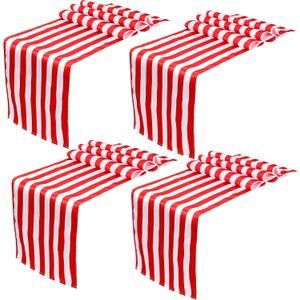 4 Pieces Striped Tablecloth Red and White Striped Table Runner Tablecloth Polyester Spring Elegant Classic Table Decor for Daily Events Family Banquet Parties Celebrations Outdoor(12 x 108 Inch)