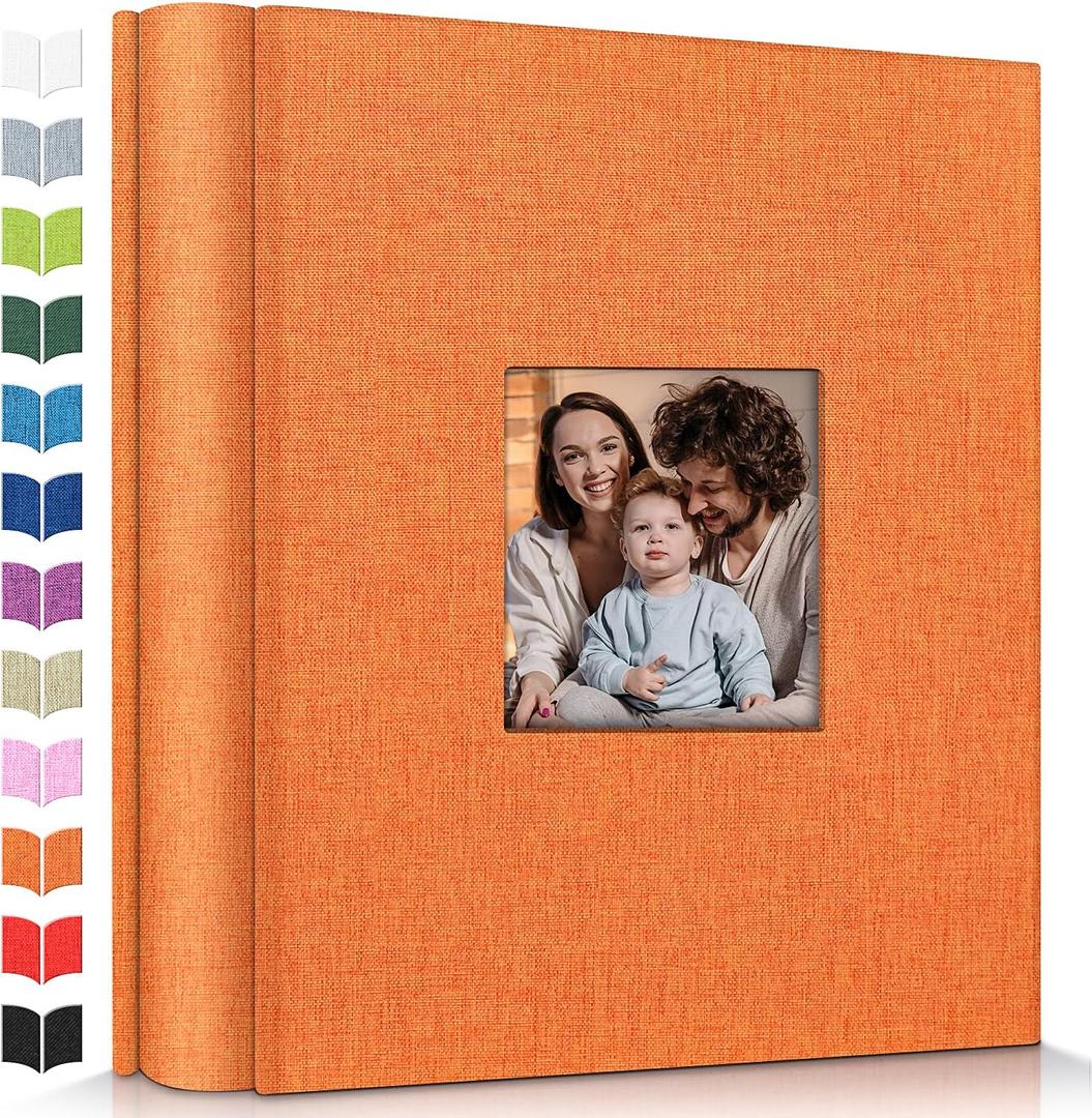Photo Album 4x6 with 600 Pockets, Slip-in Picture Albums, Linen Cover Memory Book with Front Window, White Page Vertical Photo Book for Wedding, Family, Anniversary, Baby, Vacation (Orange)