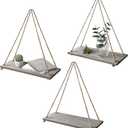 3 x 17 x 5 inch Wall Hanging Floating Shelves, Distressed Wood Farmhouse Organizer, Rustic Home Décor for Living Room Bathroom Bedroom Kitchen Apartment, Set of 3, Grey