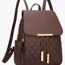 KKXIU Quilted Trendy Leather Backpack Purse for Women and Ladies Shoulder Travel Daypacks Bags (Coffee)