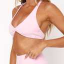 Lacozy Sports Bras for Women Criss Cross Back V-Neck Wireless Padded Yoga Workout Crop Top Strappy Tank Light Pink M (M)