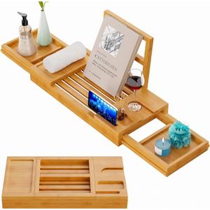 Yirilan Bamboo Bathtub Tray, Expandable Bathroom Tray, Waterproof Tray Caddy, Perfect Bath Caddy for Home Spa, Gift for Loved Ones, Bamboo
