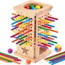 Montessori Wooden Board Games, 42 Colorful Sticks Math Learning Toys for 3 4 5 6 Year Olds, Board Games for Kids 4-6, Fine Motor Skills Toy Family Travel Game, Gifts for Boys Girls 3 Year Old