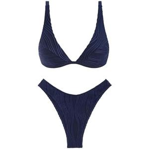 ZAFUL Bikini Sets for Women Triangle Textured Plunging High Cut Cheeky Bikini Swimsuits Two Piece Bathing Suits, M