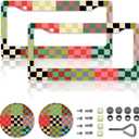 Checkered License Plate FramesCheckered Car Accessories for WomenCute Licens,e Plate HolderAluminum License Plate Frame Fits Standard US Vehicles Size 12.2 x 6 Inch (Multicolor-2pcs)