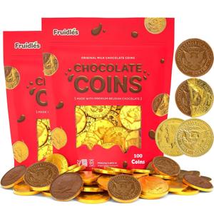 200 Milk Chocolate Coins, Gold Half Dollar Coins, Made with Premium Belgian Chocolate, Hanukkah Gelt Nut Free, Non-GMO, Kosher Dairy (EXP NOV022027)