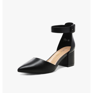 DREAM PAIRS ANNEE Pointed Toe Low Chunky Heels Pump Shoes 6, Black