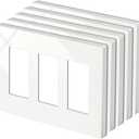 5 Pack BESTTEN 3-Gang Screwless Wall Plate, Decorator Outlet Cover, USWP4 Glossy Off White, H4.69 x W6.54, Face Plate for Light Switch, Dimmer, USB, GFCI, Receptacl