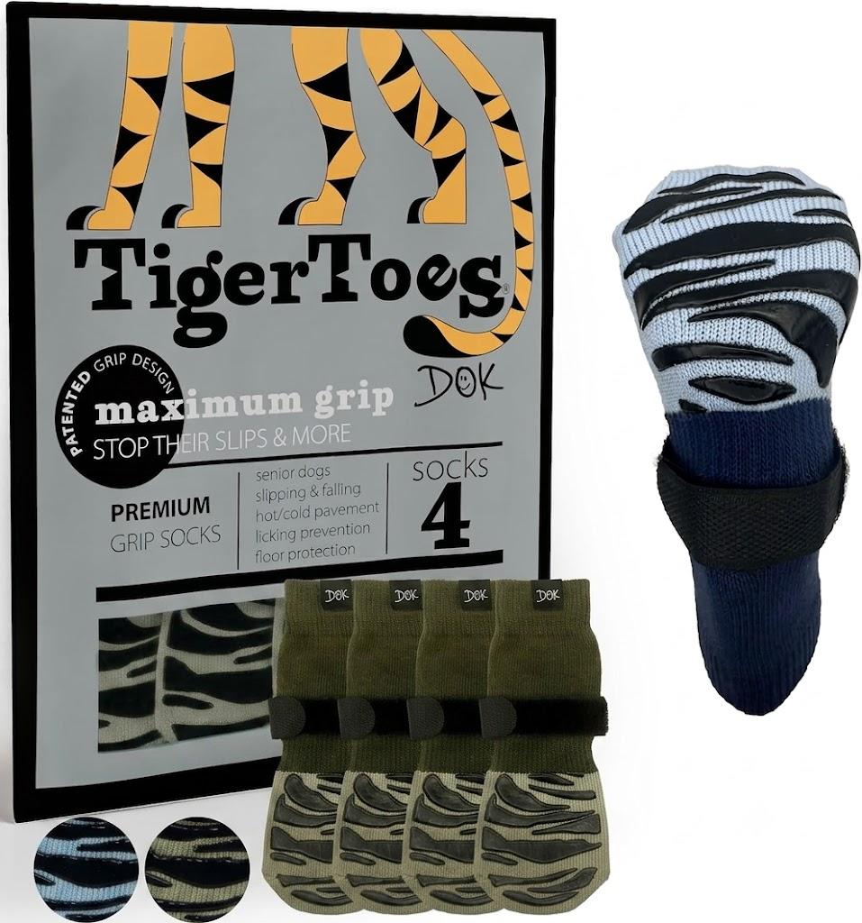 DOK TigerToes Premium Non-Slip Dog Socks for Hardwood Floors - Extra-Thick Grip that Works Even When Twisted - Prevents Licking, Slipping, and Great for Dog Paw Protection (Breezy Blue And Forest Green, Large) - Pack of 2