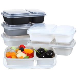 Honeydak 5 Pack Lunchable Snack Containers 2 Compartment Divided Bento Snack Boxes Reusable Meal Prep Containers with Lids Lunch Food Storage Box for School Work Travel(White Black)