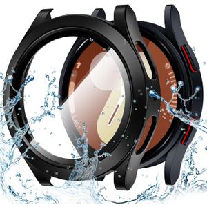 Goton Waterproof Case for Samsung Galaxy Watch 7 Screen Protector 44mm with Tempered Glass, 1-Pack Hard PC Cover Bumper for Galaxy Watch7  No Fog, Touch-Responsive, Black