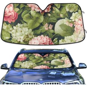Car Sun Shade Peonies Rose White Hydrangea Windshield Sunshade Protector for Small Car SUV Front Window (C2608)