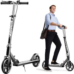 Scooters for Kids 8-12, Teens & Adults - Lightweight, Foldable, 8-Inch Big Wheels, Hand Brake & Bell, 4 Adjustable Height Levels, 240 lbs Max Load, Perfect for School, Campus and Park Rides (Black)