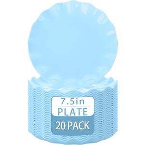LIYH 20 Pcs Light Baby Blue Plastic Plates Reusable 7.5 Inch - Unbreakable Scalloped Dessert Plates for Weddings Camping Party Outdoor Picnics Dishwasher Safe BPA Free(20Guests)