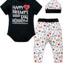 DANBAIEGG My 1st Happy Mother's Day Outfit Newborn Baby boy Clothes Short Sleeve Pant +Hat(12-18M)