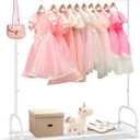 AUPSEN Kids Clothing Rack with Bottom Storage Shelf, Metal Toddler Dress Up Rack for Little Girls, Kids Dress Up Clothes Storage for Coats, Skirts, Dance CostumeWhite