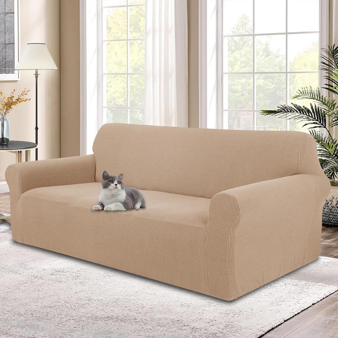 Stretch Couch Cover Washable Sofa Slipcover Furniture Protector with Non Skid Foam and Elastic Bottom for Kids, Dog(XL Large/Camel)