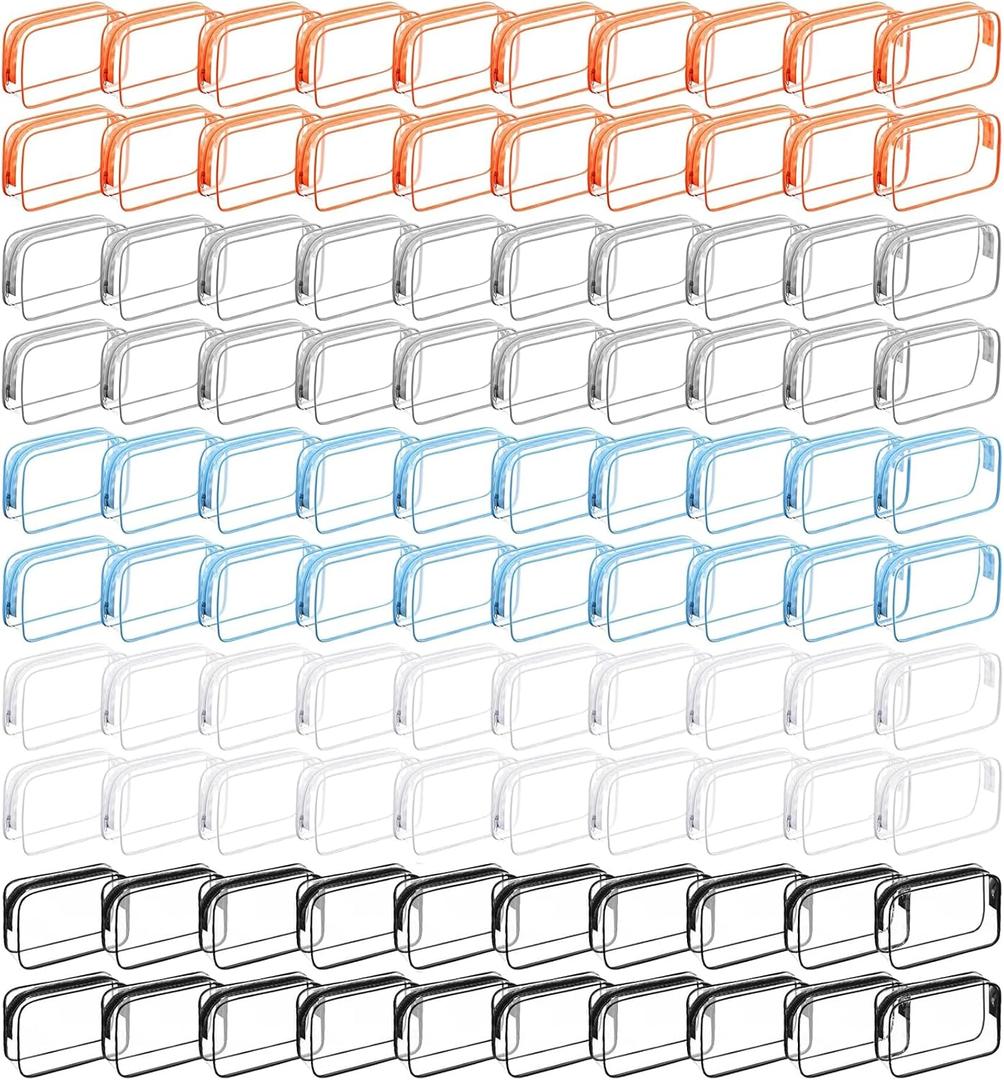 100 Pcs Clear Makeup Bags Bulk Graduation/Dad Gifts Bag Tsa Approved Toiletry Bag for Travel Transparent Cosmetic Bag PVC Waterproof Travel Small Pouches with Zipper for Men and Women (Multicolor)