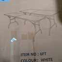 Set of 2 Folding Table 6 FT Lightweight Camping Table White Portable Plastic Rectangular Outdoor Dining Table Steel Legs Fold-in-Half with Carrying Handle for Indoor,Picnic,Party,Wedding,Events