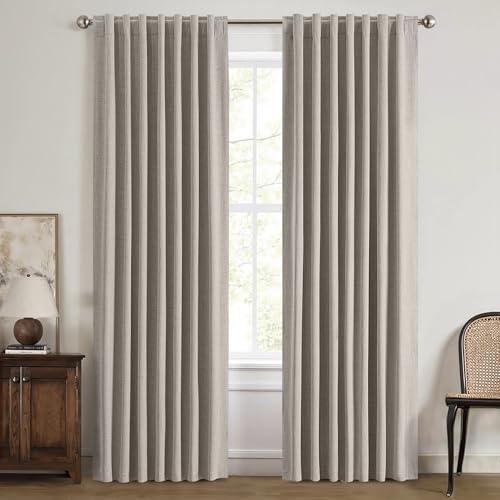 MIULEE 100% Blackout Linen Curtains for Bedroom, Linen Solid Luxury Decor Thermal Insulation Room Darkening Draps for Living Room Nursery Back Tab Rod Pocket 50x 100Inches, 2 Panels